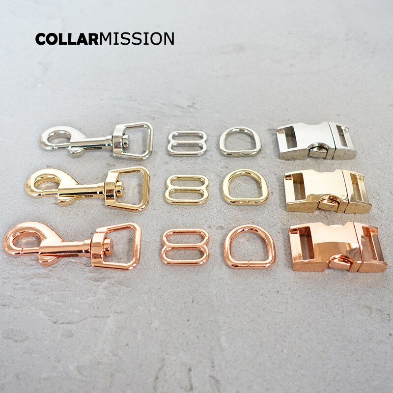 (metallspänne+justeringsspänne+d -ring+metallhundspänne/set) diy hundhalsband 15mm webbing sytillbehör pläterat spänne 4 slag