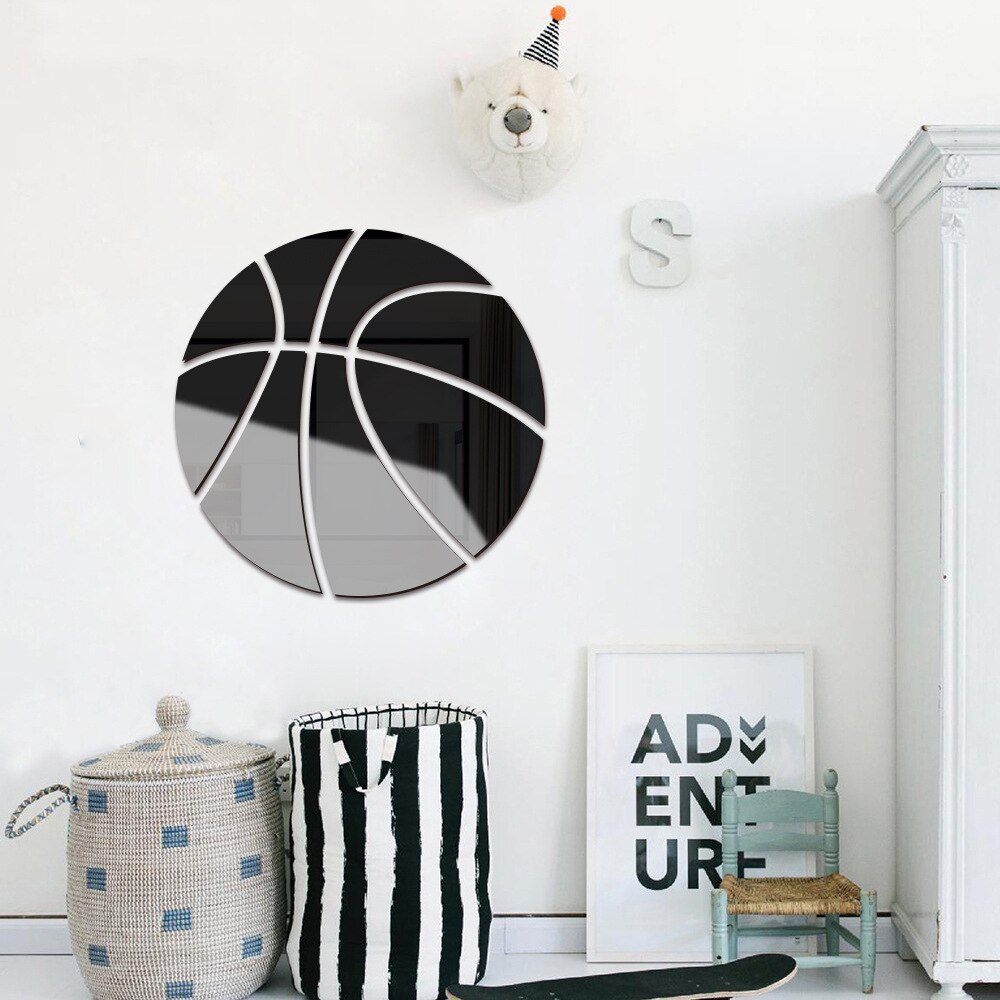 1Pcs Voetbal Spiegel Sticker 30X30Cm Zelfklevende Muur Spiegels Basketbal Acryl Sticker Voor Kamer Decoratie woonkamer Decor: Black Basketball