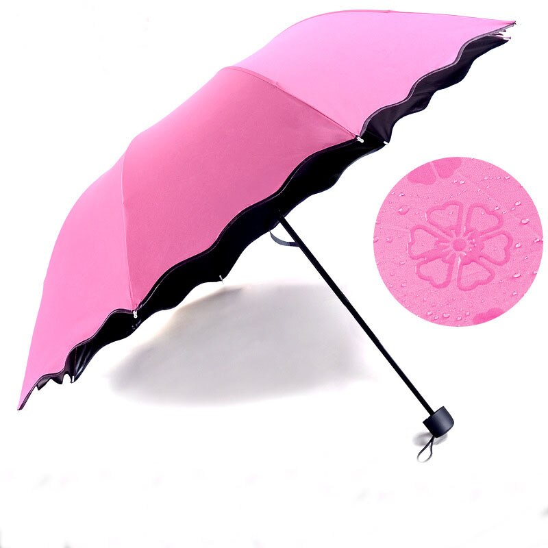 UV-proof Tri-folding Sun Umbrella Wind Resistant Umbrella Rain Women For Men Parasol Compact Large Travel Turn Into flower: Pink