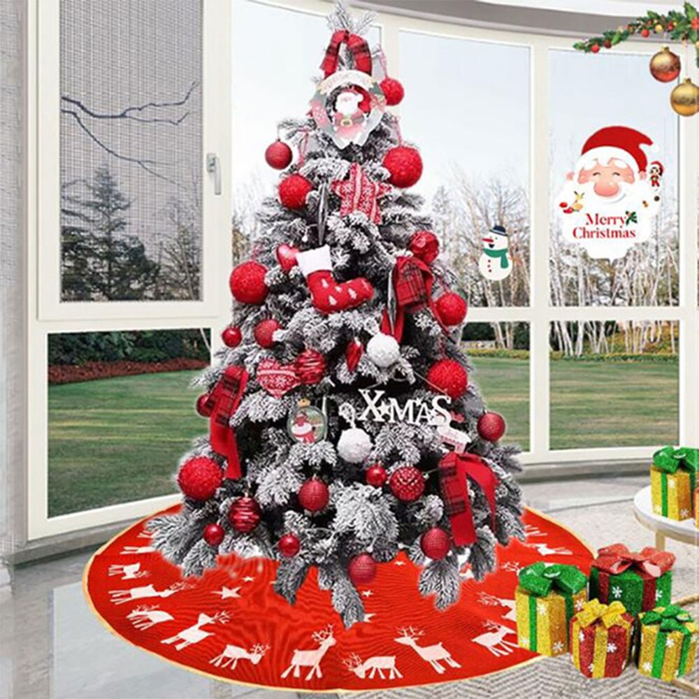 Jupes de sapin de noël flocon de neige rouge or blanc, Plaid flanelle renne traîneau noël bonhomme de neige père noël joyeux noël