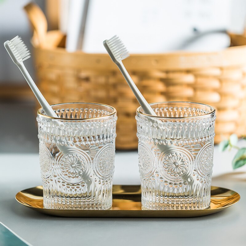 300ml Luxury Glass Couple Mouthwash Cup Pair Home Hotel Miaojin Wash Cup Three-piece Set Modern Bathroom Decoration Accessories