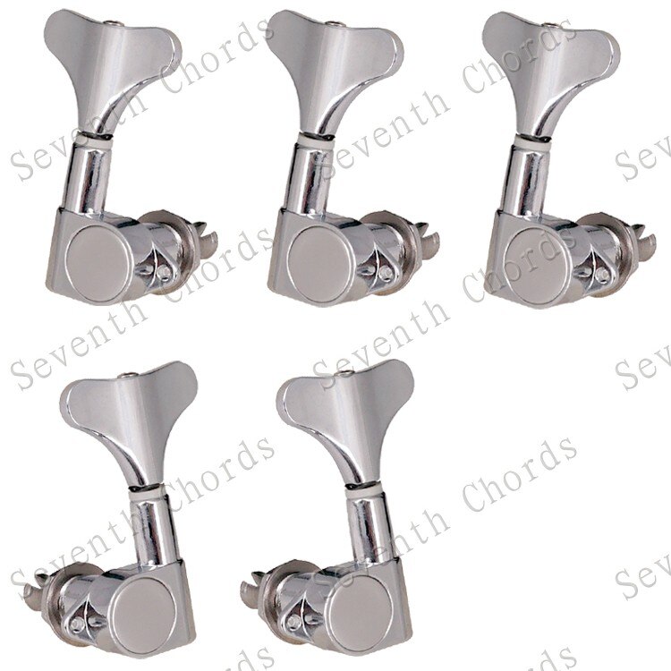 A Set 5 Pcs Bass Guitar String Tuning Pegs Tuners Machine Heads for 5 String Bass Replacement - Fish tail Buttons