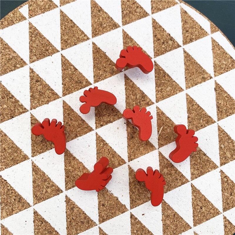 10pcs Wooden Push Pins Mark Tack Pin Map Labels Thumbtack Photo Wall Studs Scene Poster Pins Nails Red Foot Shaped Pushpin