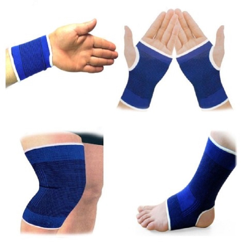 1 Paar Elastische Knie Blauwe Kniebeschermers Knie Brace Been Artritis Injury Gym Mouwen Elastische Bandage Enkel Brace Ondersteuning