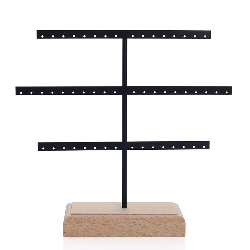 Jewelry Organizer Stand - 3 Tier Earring Holder Rack - Wood Display Tree for Hanging Earrings: Black