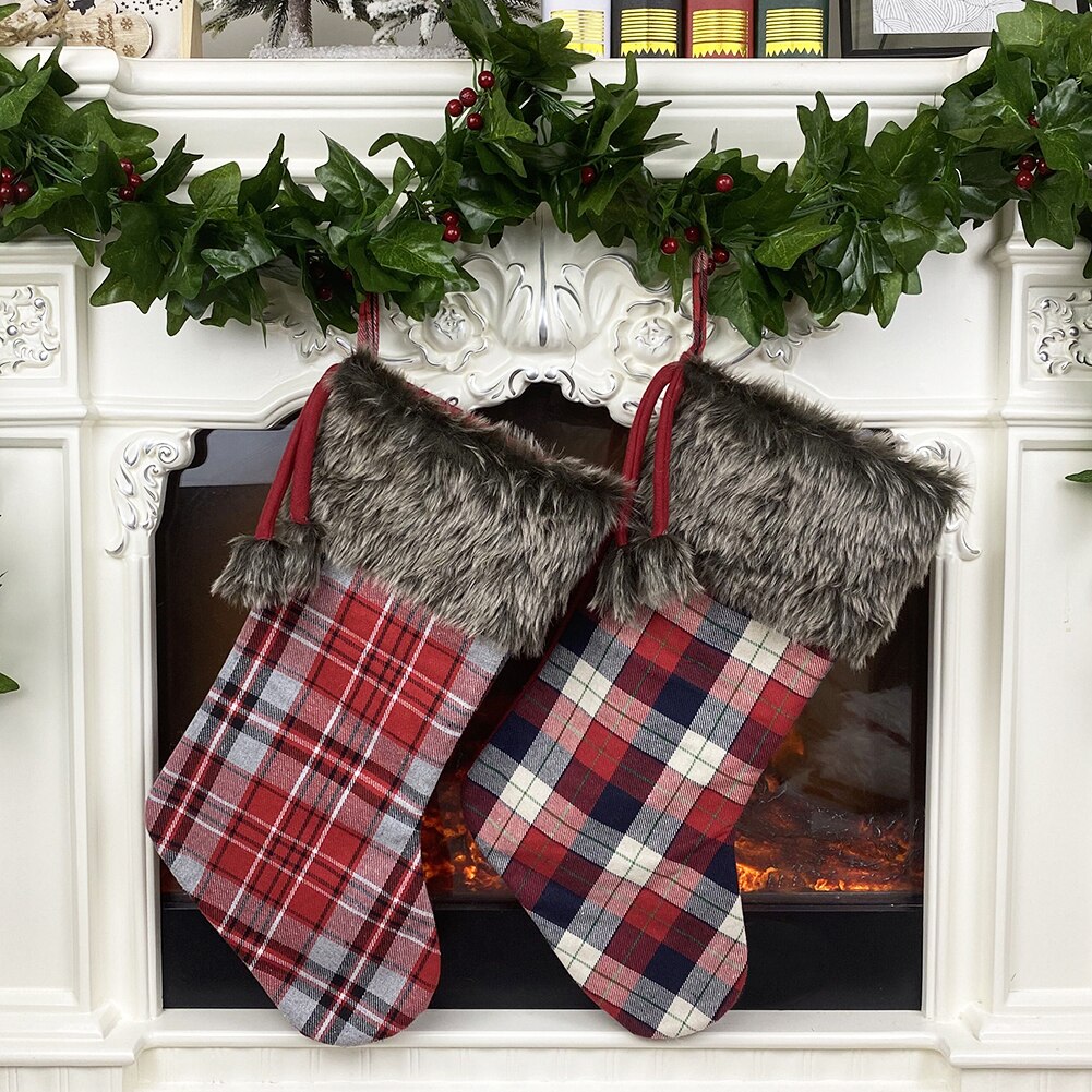 Kerst Kousen Voor Jaar Festival Plaid Bags Xmas Boom Sokken Kerstsok Snoep Zak Cadeau Voor Kids