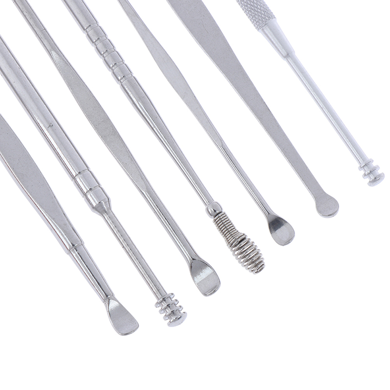 7 Stks/set Rvs Oor Wax Pickers Set Earpick Wax Remover Rvs Oor Cleaner Tool