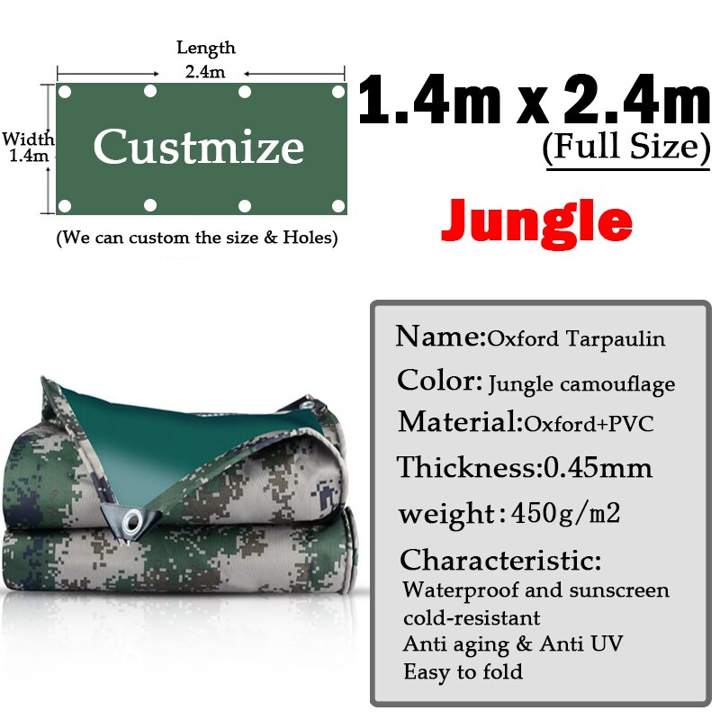 Jungle Oxford Camping tente bâche Camouflage extérieur imperméable tissu PVC résistant camion abri couverture cargaison Pile bâches: 1.4x2.4m