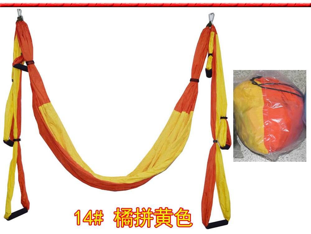 Color matchingAnti-gravity Aerial Yoga Hammock Full Set Flying Swing Trapeze Yoga Inversion Exercises Device Home GYM Hanging: orange-yellow