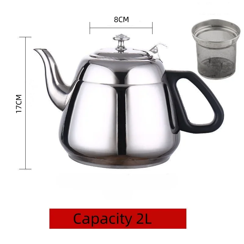 1.2l/1.5l/2l vattenkokare med filter rostfritt stål korn tekannor bärbar spis metall kaffekanna gas induktion hemma camping: Röd