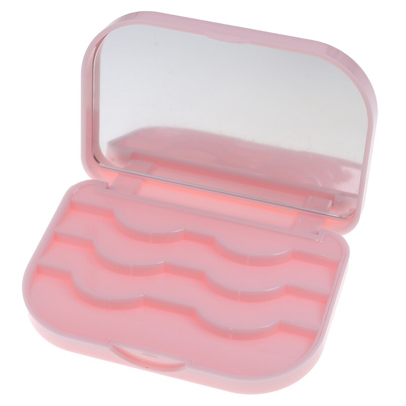 1 stk plastik opbevaringsboks til falske øjenvipper makeup kosmetik med spejl taske organizer rejse kosmetik værktøj hvid/pink: Lyserød