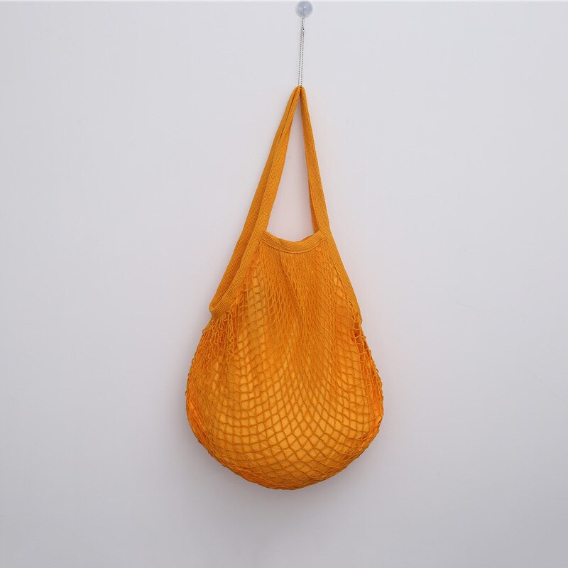 Grande taille main courte pratique Shopping maille sac coton fruits chaîne sac supermarché sac rôti: Orange
