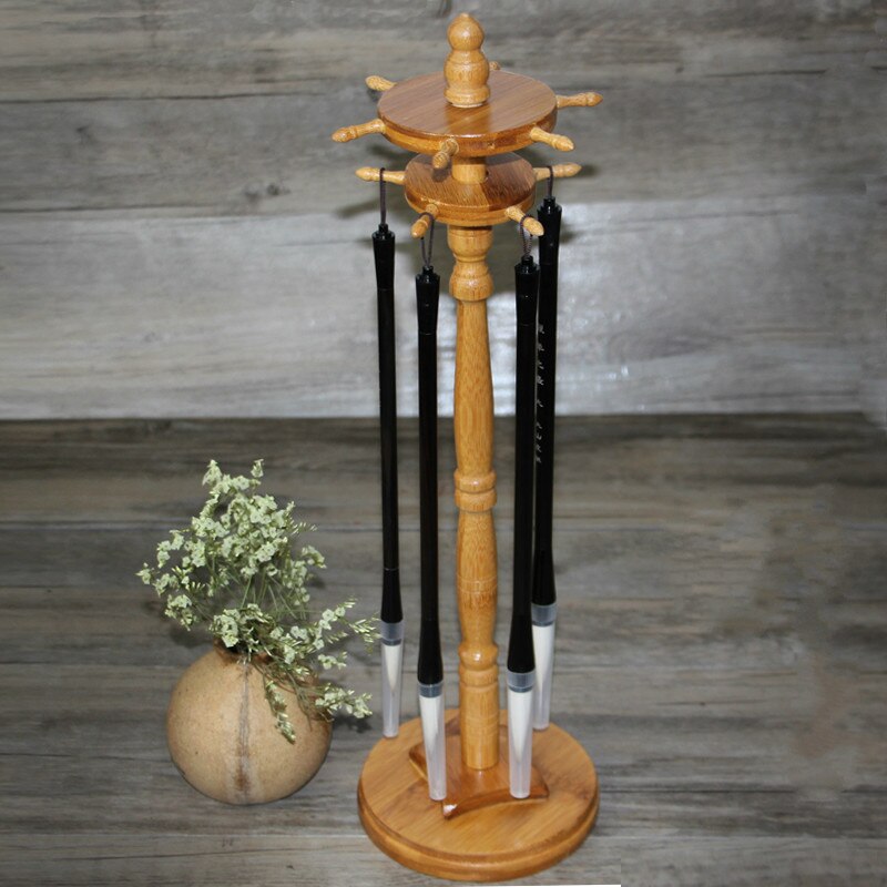 Creatieve Pen Opknoping Kalligrafieborstel Pen Stand Bamboe Schijf Ronde Pen Houder Chinese Schilderkunst Borstel Houder 11 Hangers Pen Stand