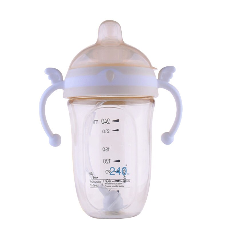 Good Healthy Dual Use Baby Bottle Straw Style Drinking Cup Anti-choking Fall Resistant Feeding Nursing Bottle: yellow 240ml