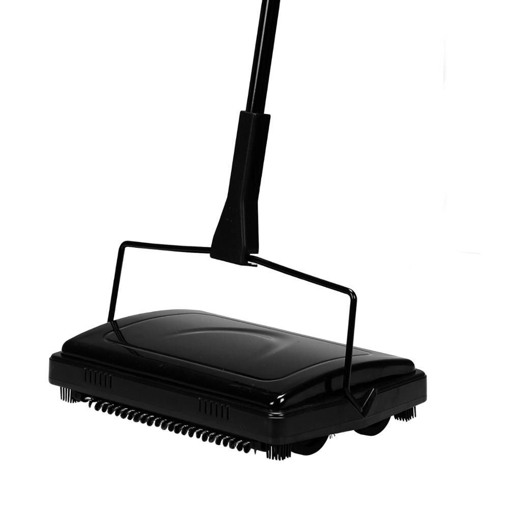 Escoba automática de empuje manual para limpieza del hogar, barredora de suelos y alfombras para oficina, limpiador de restos de polvo con cepillo, Cleanhome: Black