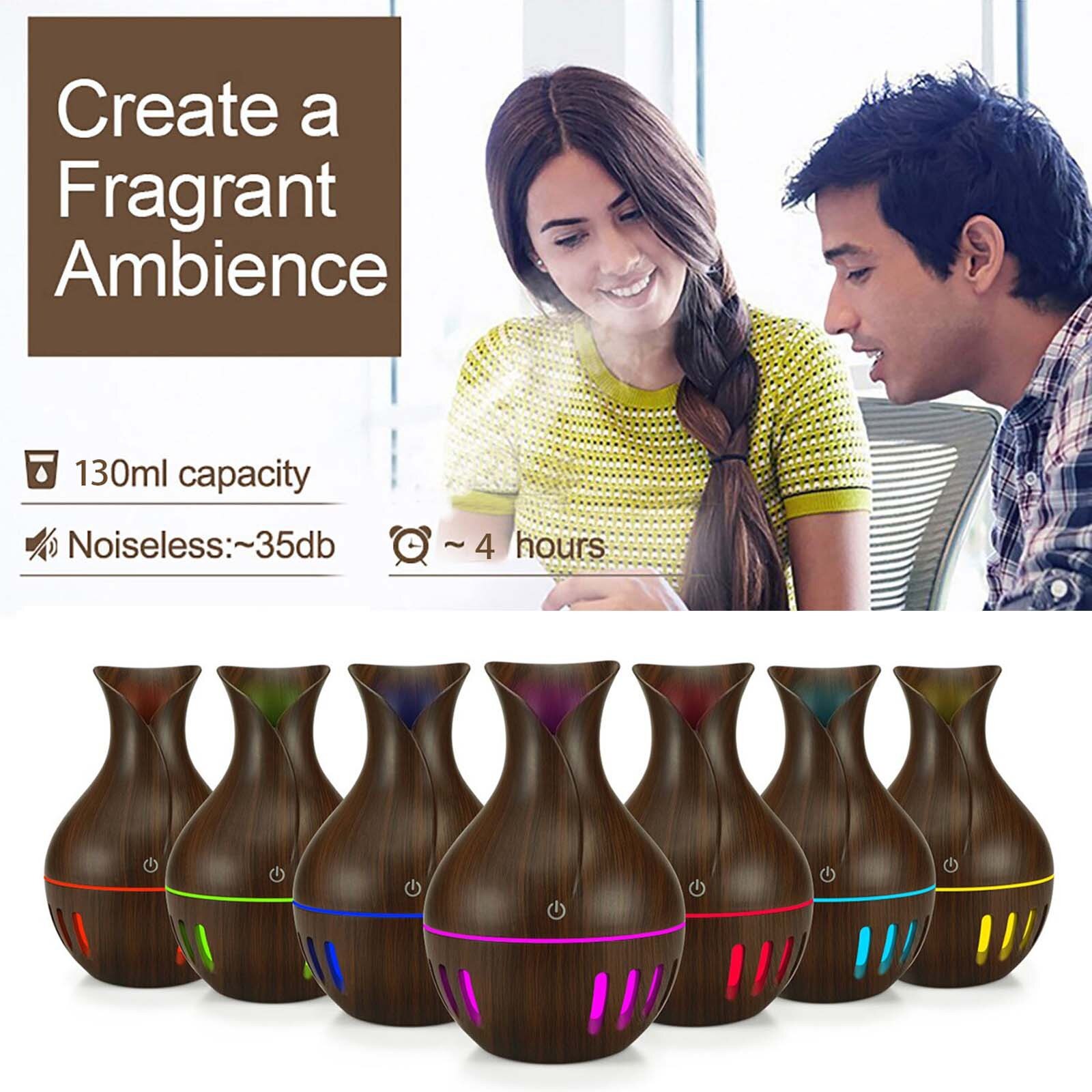 4# 130ml Diffuser Neuer Luftaromadiffusor Air Humidifier Buntes Licht Transformieren Aromabefeuchter Wood Grain Aromadiffusor