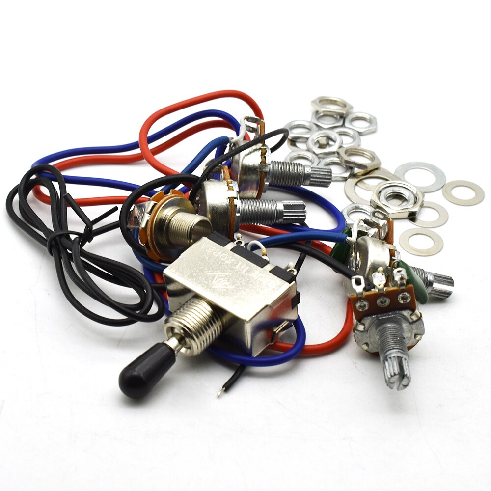 Electric Guitar Prewired Wiring Harness with 3 Way Toggle Switch 2V2T 500K Pots Volume Tone Control 6.35 Jack for LP Guitar
