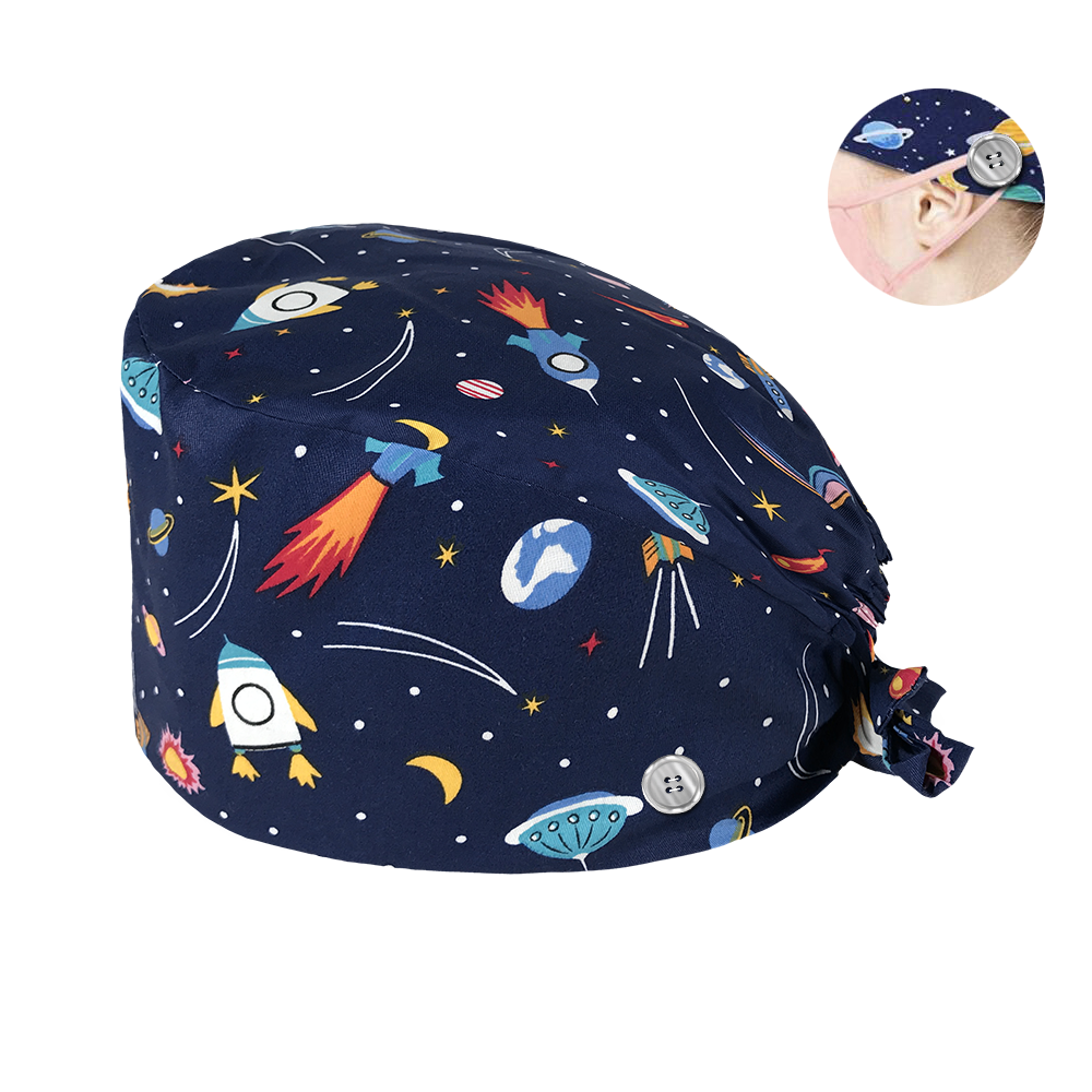 HC2K12018wholesale Buttons scrub hat Unisex sweat-absorbent Pet grooming caps printing Cap Women and Men Cleaning scrub caps: hat12129