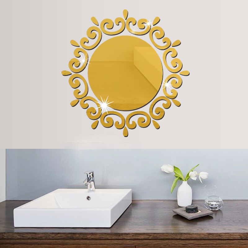 Pegatina de espejos de pared 3D, decoración para el hogar, decoración para el baño, bricolaje, extraíble para el hogar, sala de estar, calcomanías de techo, adornos artísticos: gold with mirror