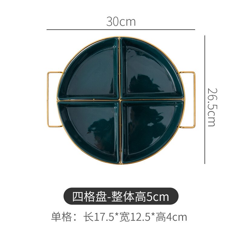 Northern European Style Ceramic Fruit Plate Color Glaze Dividing Plate Household Snack Plate Nut Plate Dry Fruit Box: Green Four Squares