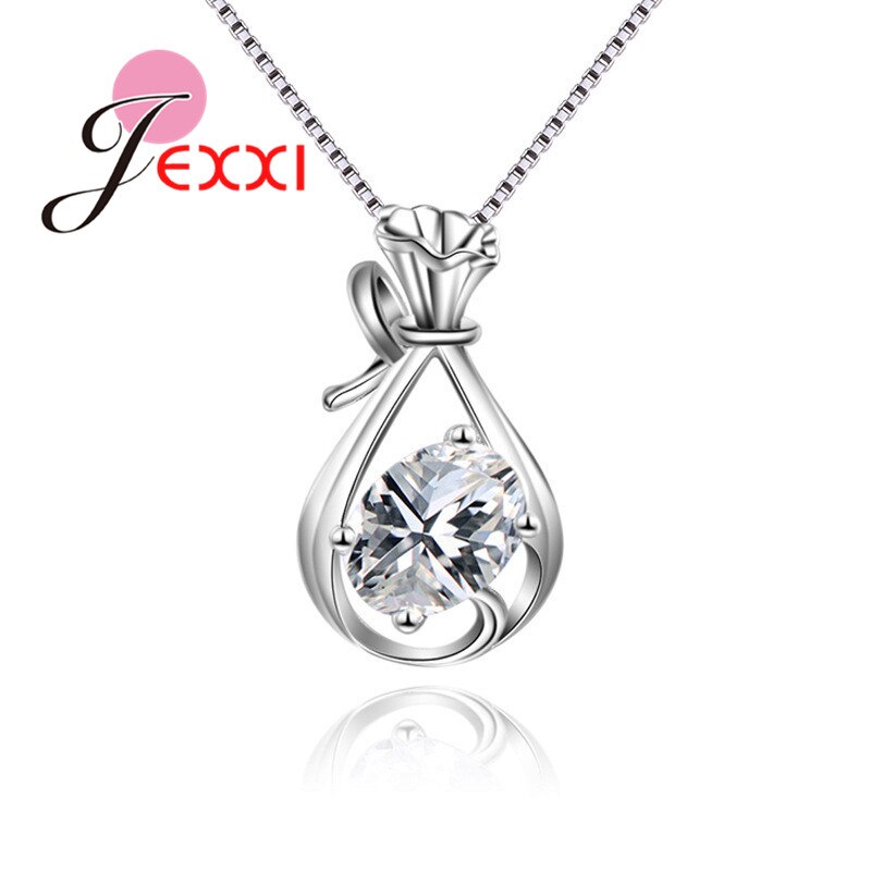 925 Sterling Silver Hollow Cubic zirconia Purse Pendant Necklace Collar Women Collier Jewelry