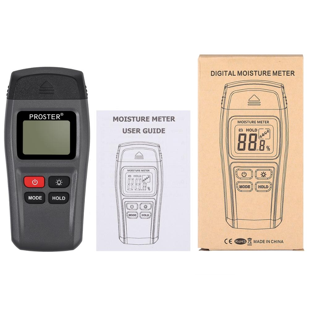PROSTER Digital Wood Moisture Meter Backlight LCD Damp Tester Dampness Meter for Wood Firewood Walls Paper Floor