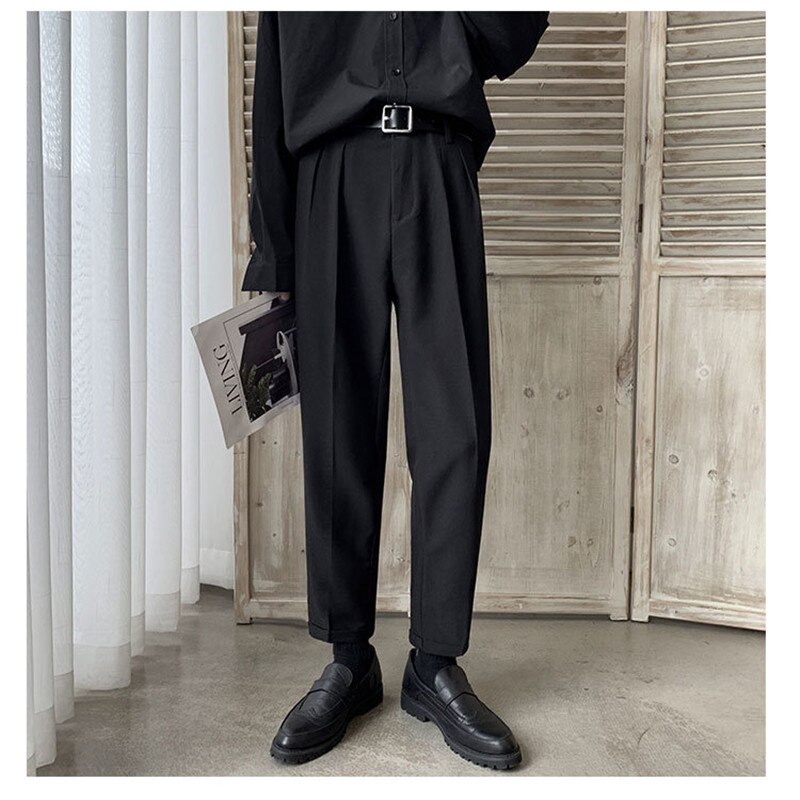 Pantalones de traje de negocios para hombre, Pantalón elástico, color sólido, holgado y cómodo, color negro y azul, talla 29-40