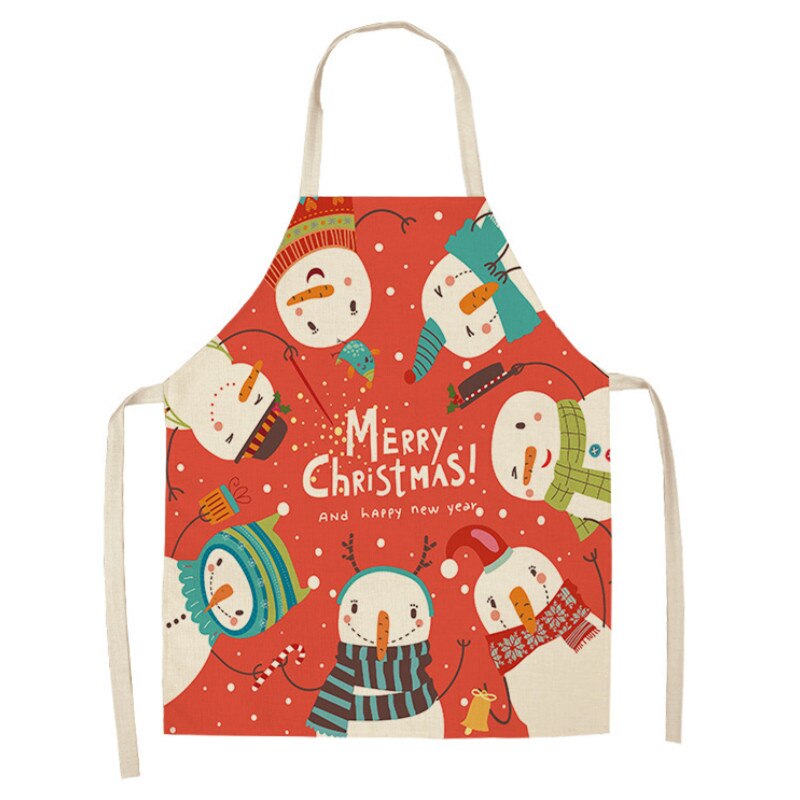 Tablier de noël pour adultes | Motif de père noël, joyeux noël pour enfants, bavoir en coton et en lin, accessoire de cuisine, outils de nettoyage pour la maison: WQ0064-1 / 47x38cm