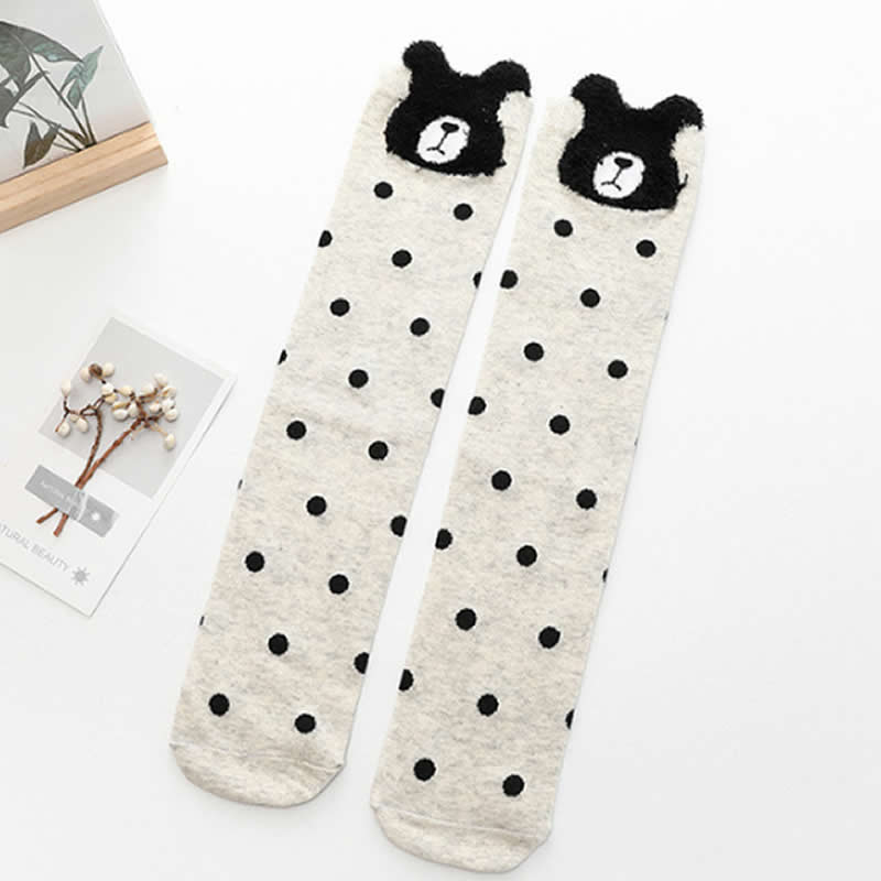 Chaussettes hautes en coton pour enfants, motif dessin animé, imprimé chat, renard: dot dog