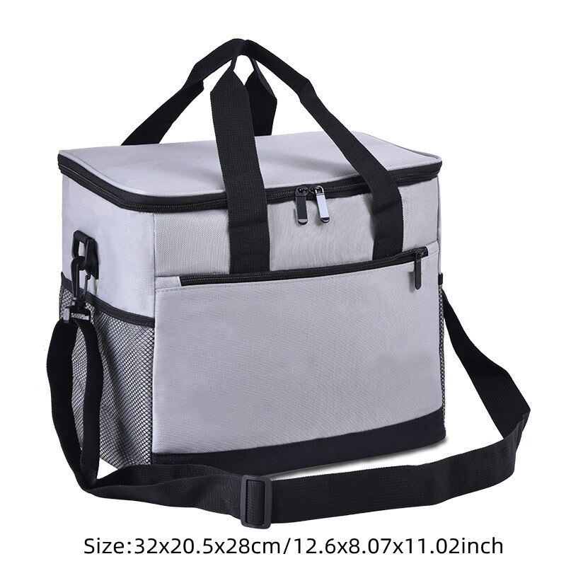 Portable Thermal Cooler Bag Picnic Food Beverage Drink Fresh Keeping Organizer Insulated Lunch Box Zipper Tote Accessories Case: Gray C