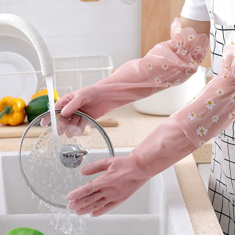Guantes de goma de terciopelo para lavar platos, manoplas gruesas de manga larga duraderas para limpieza del hogar, cocina, invierno, 3 pares