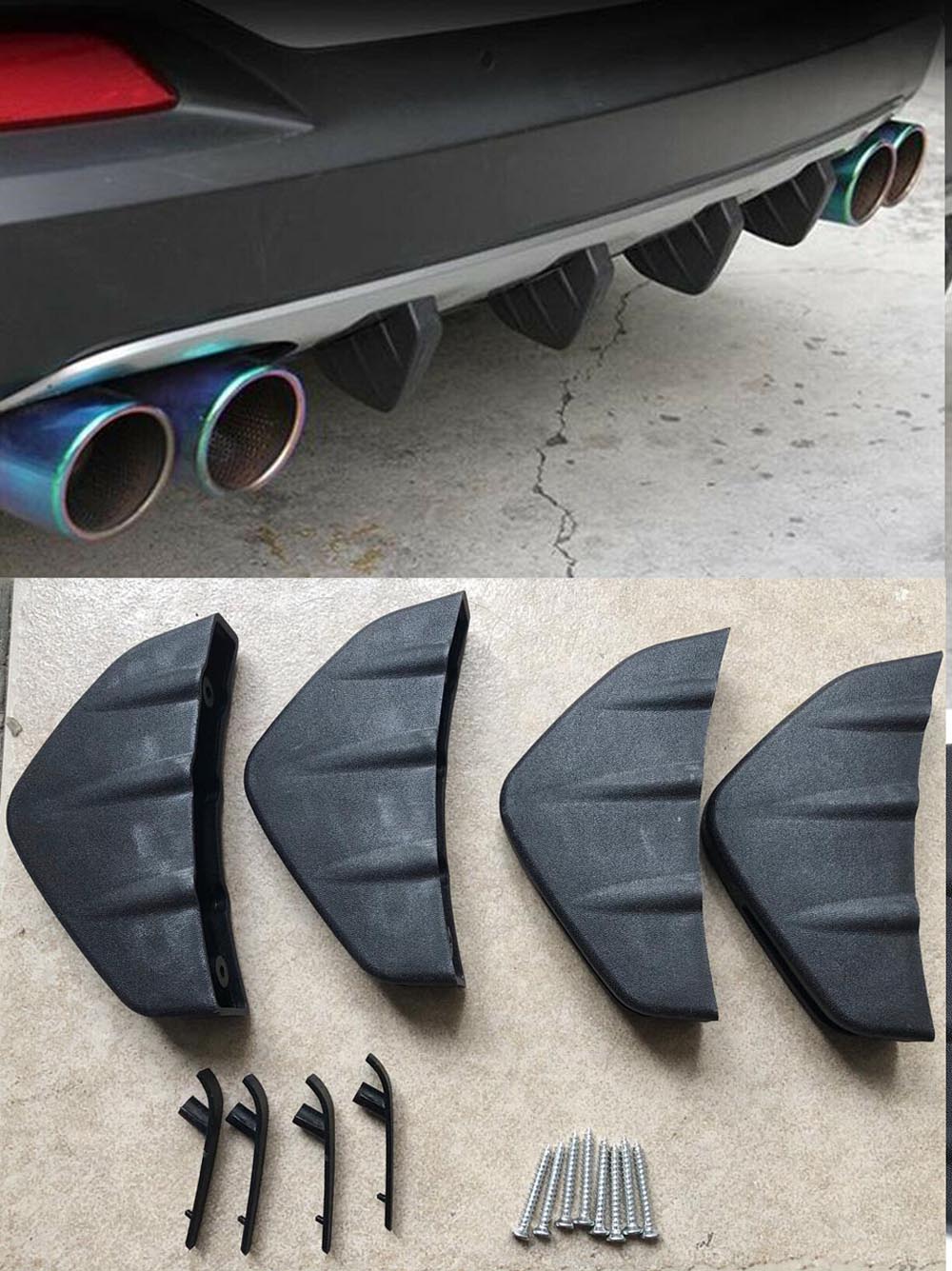 Haaienvinverspreider, Qiilu universele koolstofvezelstijl auto achterbumper chassis achter haaienvin (M