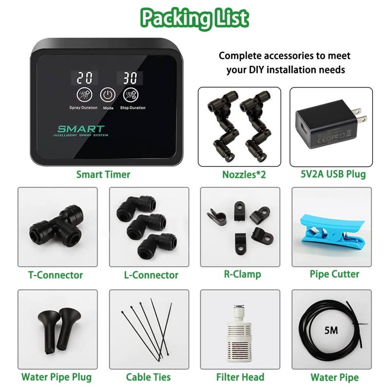 Umidificador electrónico inteligente, Fogger, Terrários, Névoa Automática, Temporização das Florestas Tropicais, Spray System Kit, Controlo por aspersão