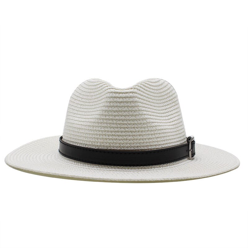 Summer unisex sun hat casual vacation Panama straw hat women wide brim Beach jazz men hats Foldable Chapeau: white