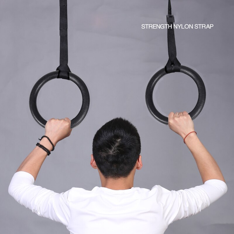 Anillos gimnásticos de ABS de 28mm, anillos de gimnasio de Fitness para entrenamiento de fuerza corporal, Crossfit, entrenamiento ajustable, negro
