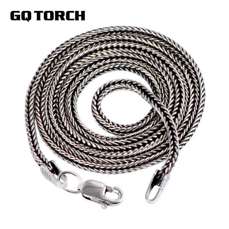 Echte Pure 925 Sterling Zilveren Ketting Ketting Vrouwen En Mannen Vintage Vossenstaart 1.6Mm Retro Solid Thai Zilver Italië Fijne sieraden