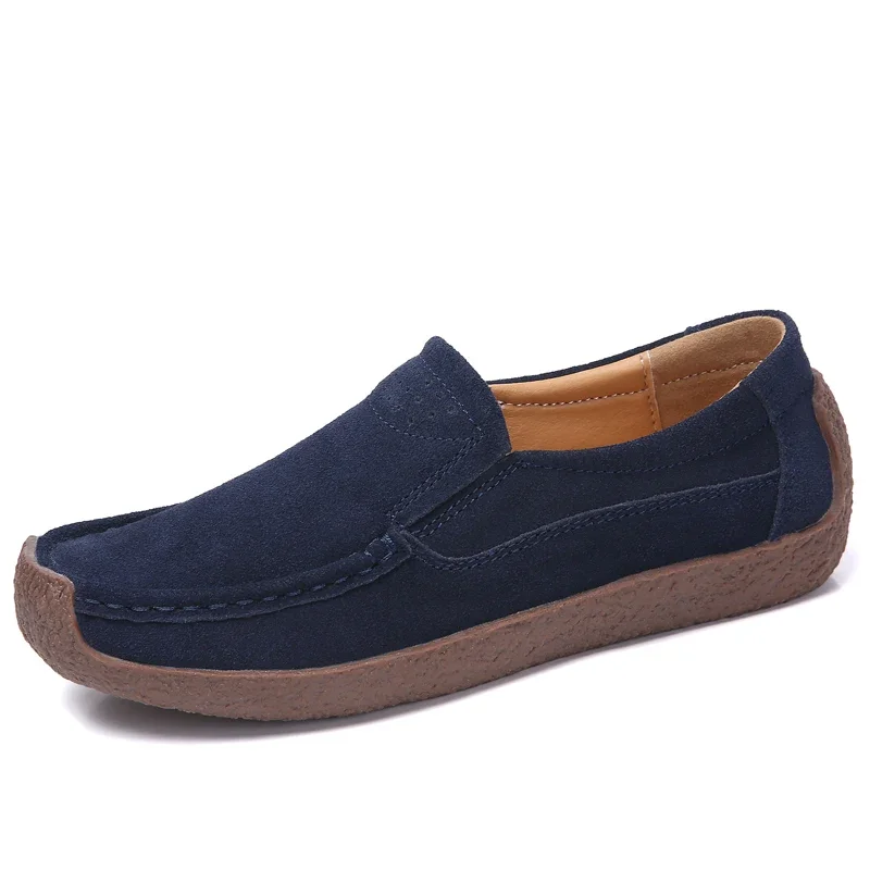 Comode scarpe Casual da donna in pelle scamosciata alla moda e leggere scarpe Casual scarpe da guida traspiranti con maniche scorrevoli per le donne: Blu / 36