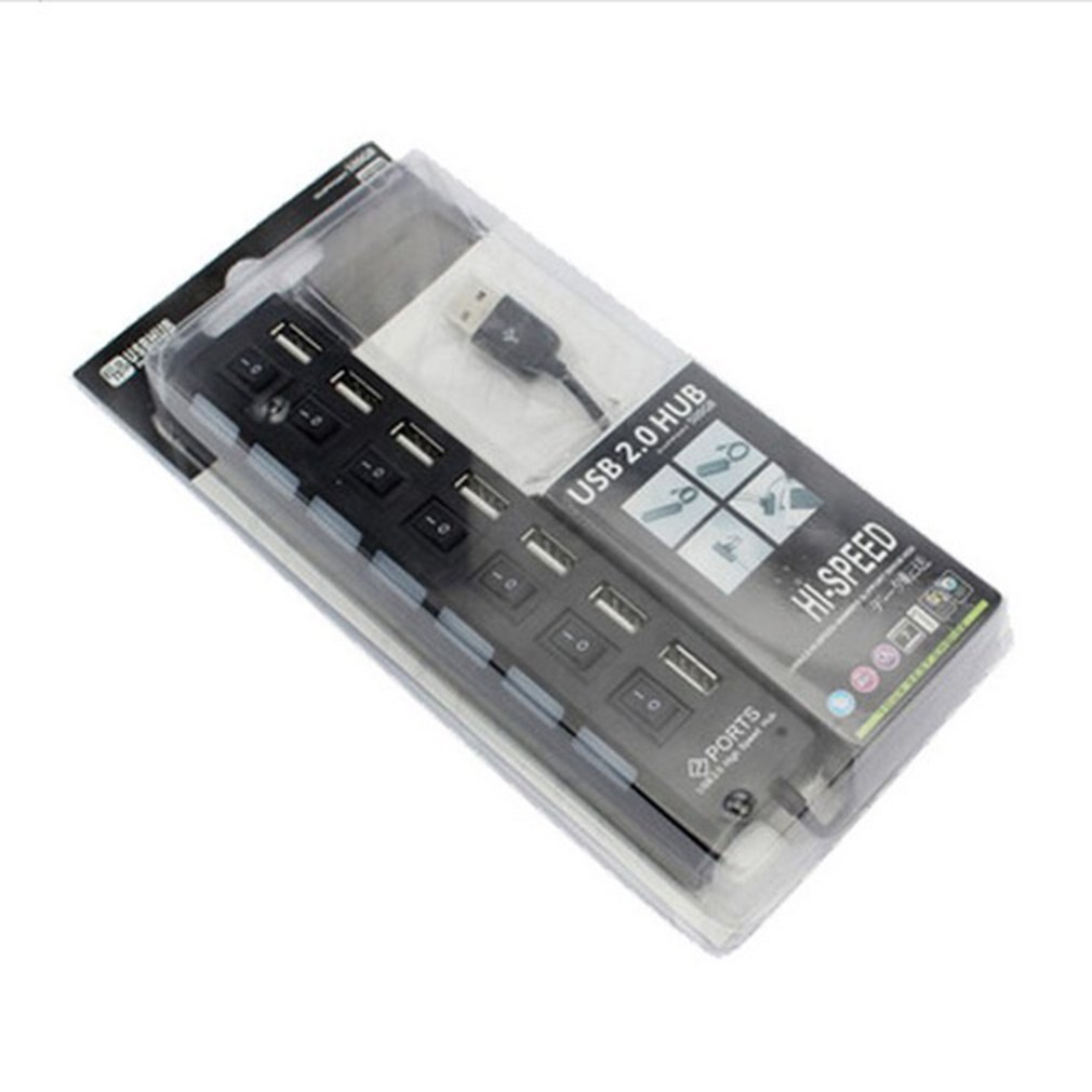 7 Ports LED USB 2.0 Adapter Hub Power on/off Switch For PC Laptop USB 2.0 High-speed USB Hub Computer Accessories