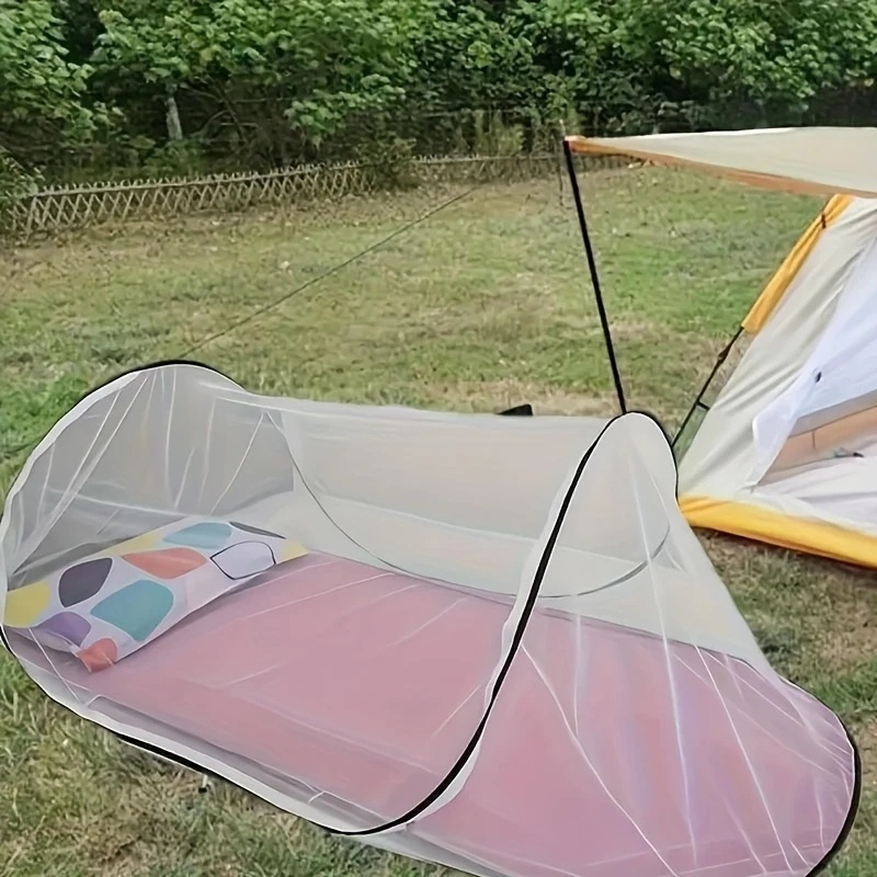 Sammenleggbart bærbart myggnett med bunn - heldekkende glidelås for camping, sovesal og innendørs bruk | fallsikring og myggbeskyttelse