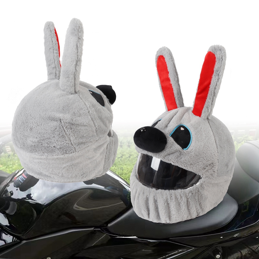 Helm Bescherming Hoofddeksels Hoes Cartoon Pluizig Pluche Set Voor Motorfiets Full-Face Beschermhoes Motorfiets Veiligheid Trendy: GRIJS