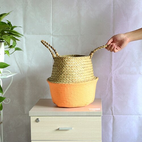 WHISM Pliable Vannerie De Stockage Panier Suspendu Décoratif Paniers Jardin Pot De Fleur Rotin Planteur Herbiers Panier À Linge: Orange / M