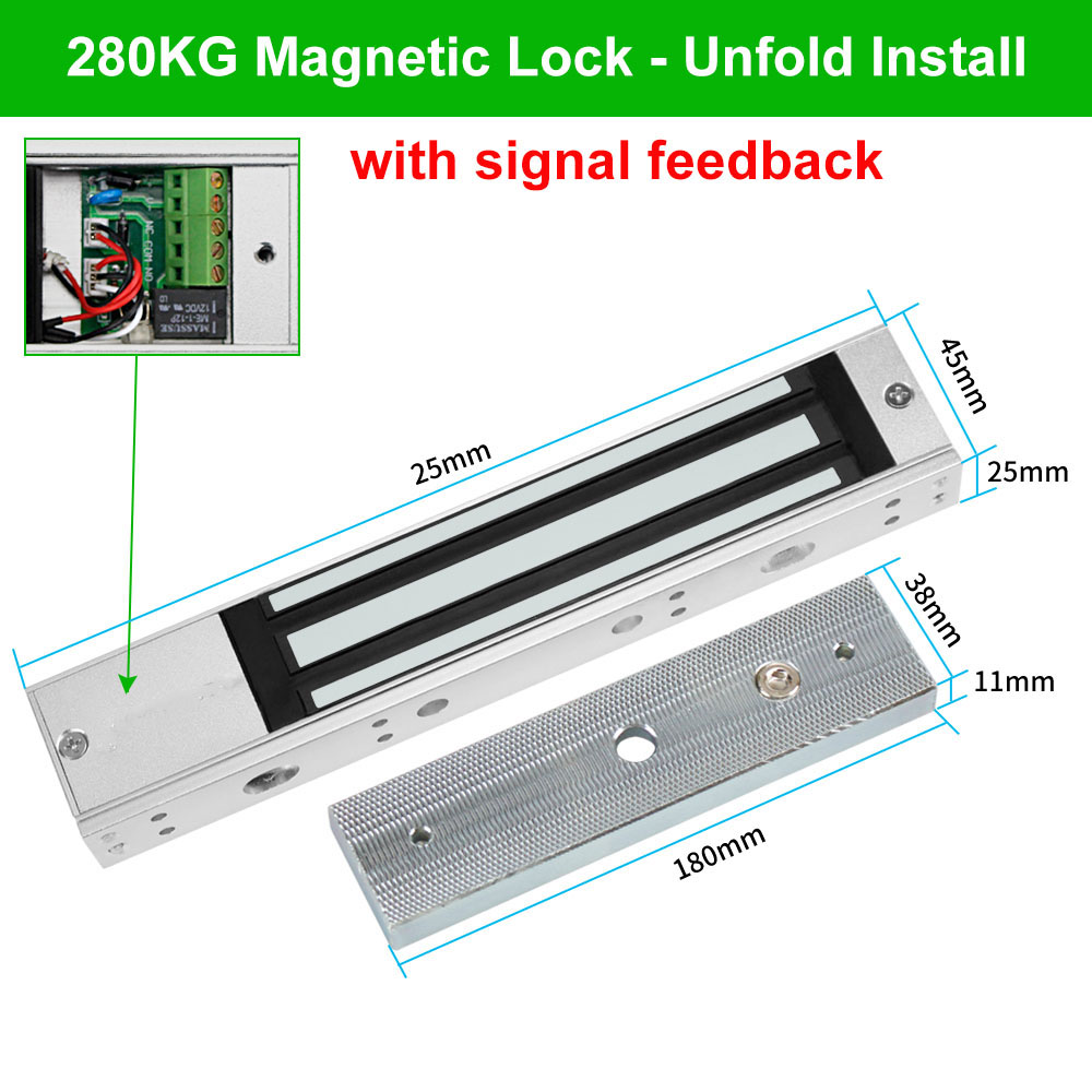 DC12V Electromagnetic Lock 180KG/350lbs Electric Magnetic Lock Waterproof Electronic Door Locks 60KG 280KG/600lbs Holding Force: 280KG Feedback
