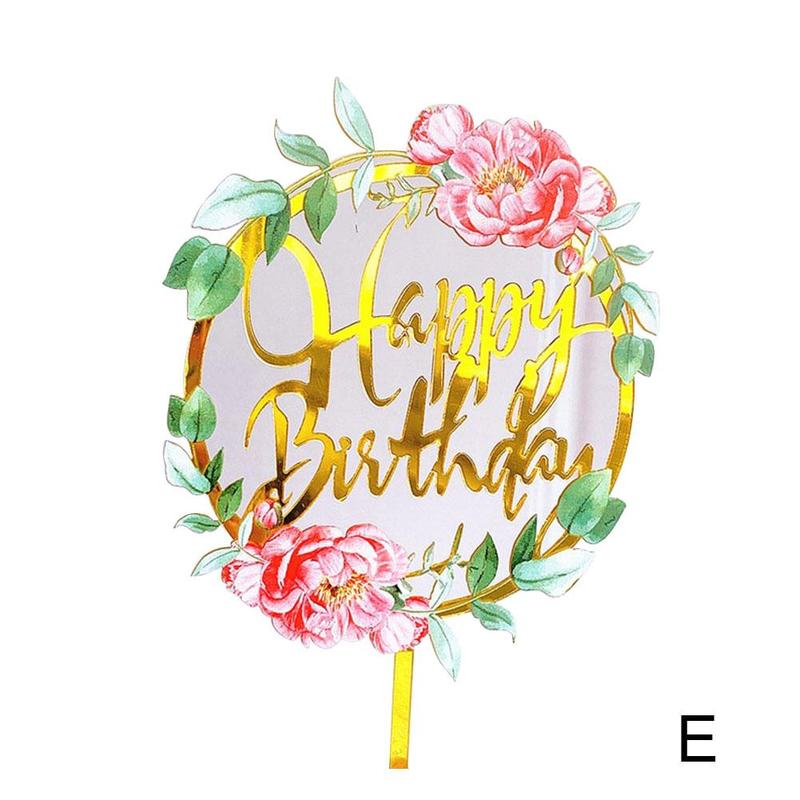 Gelukkige Verjaardag Cupcake Toppers Kleurrijke Bloemen Acryl Bakken Party Dessert Cake Voor Kids Feestartikelen Topper Decoratie M6Q1: E
