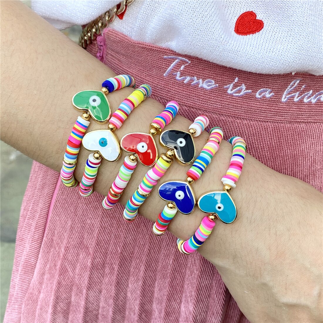 Boho boze oog armband polymeer klei afrikaanse armbanden meisje heishi schijf kralen ojo turco vrouwen koppels armband