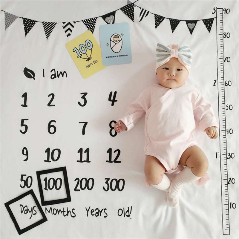 100X100Cm Baby Milestone Dekens Mousseline Pasgeboren Fotografie Achtergrond Props Baby Inbakeren Wrap Bed Quilt Kinderen Badhanddoek