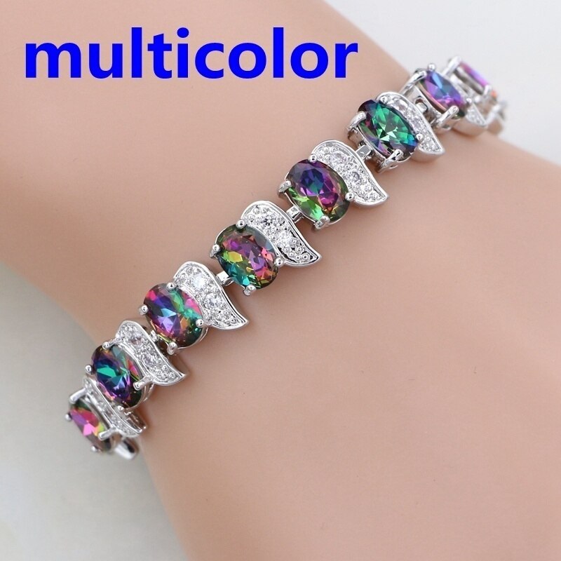 Klassieke Rode Granaat Wit Zirconia Charm 925 Sterling Zilveren Ketting Link Armband Voor Vrouwen Gratis Box: Rainbow