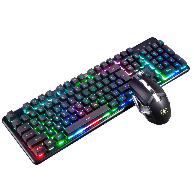 Teclado inalámbrico de 2,4G para videojuegos, periférico con sensación mecánica, retroiluminado RGB, ratón inalámbrico de 2400dpi, Pc, Gamer, teclado Punk: Black colorful LED