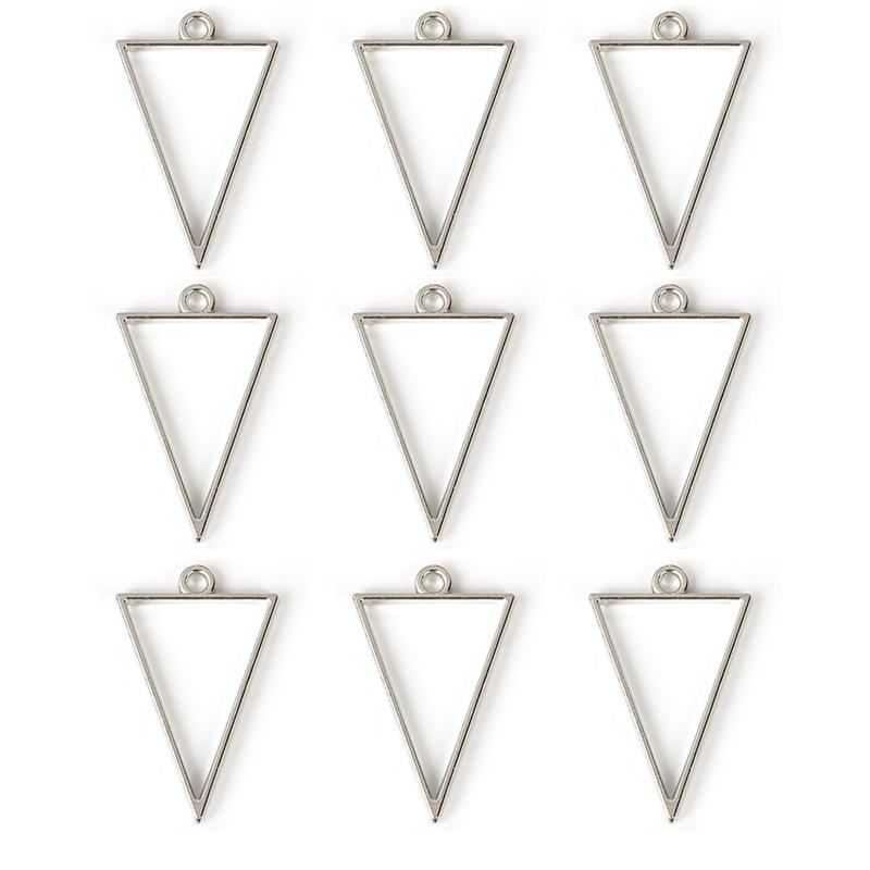 10pcs 25x39mm Triangle Open Back Bezel Hollow Blank Pendant Charm Pressed Flower Resin Blank Frames Pendants Jewelry Making DIY: Silver