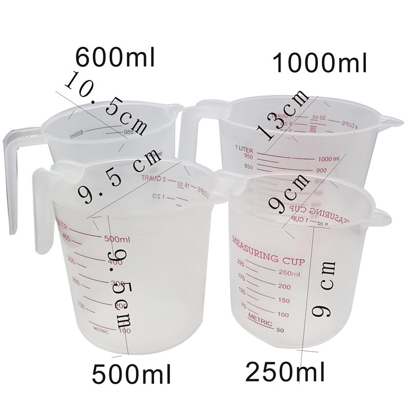 Baking Tool Metering Cup Graduated Pour Spout Plastic Visual Scale Measuring Cup 250/500/1000ML with graduated Kitchen