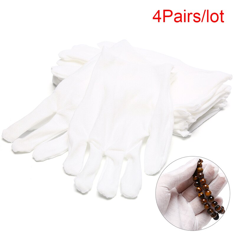 Guantes de algodón blanco fino suave, para inspección de joyas, 4 pares